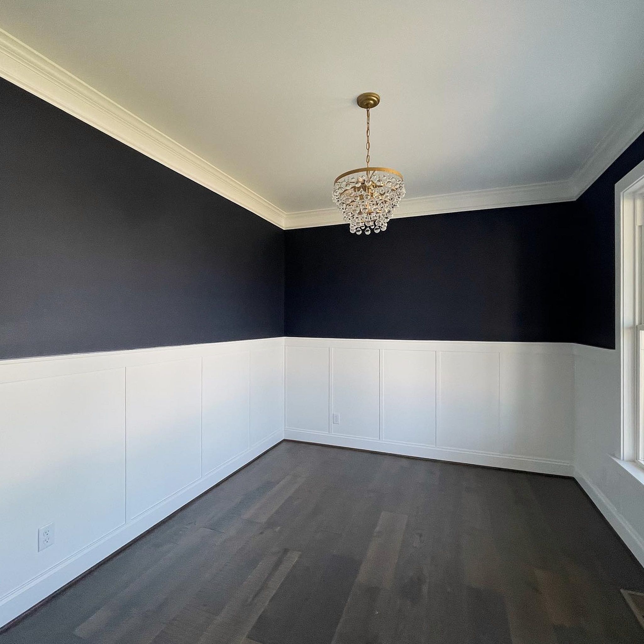 Small Room With White Paint From The Bottom Border And Black From The Upper One Brown Flooring And A White Ceiling