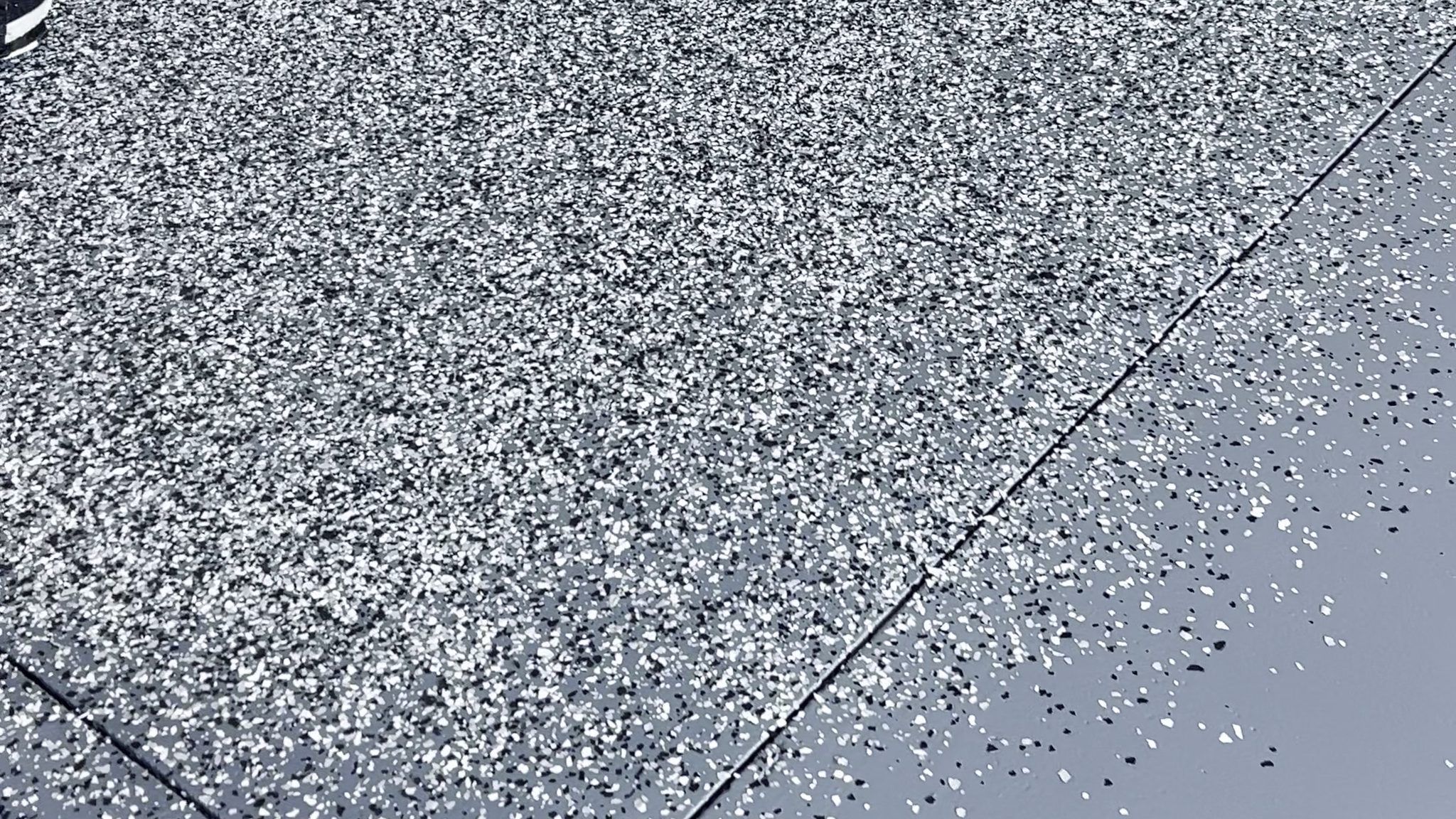 Flake Broadcast Over A Gray Epoxy Base Coat