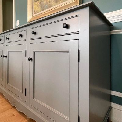 Close Up Wood Look Kitchen Cabinet Painted Grey