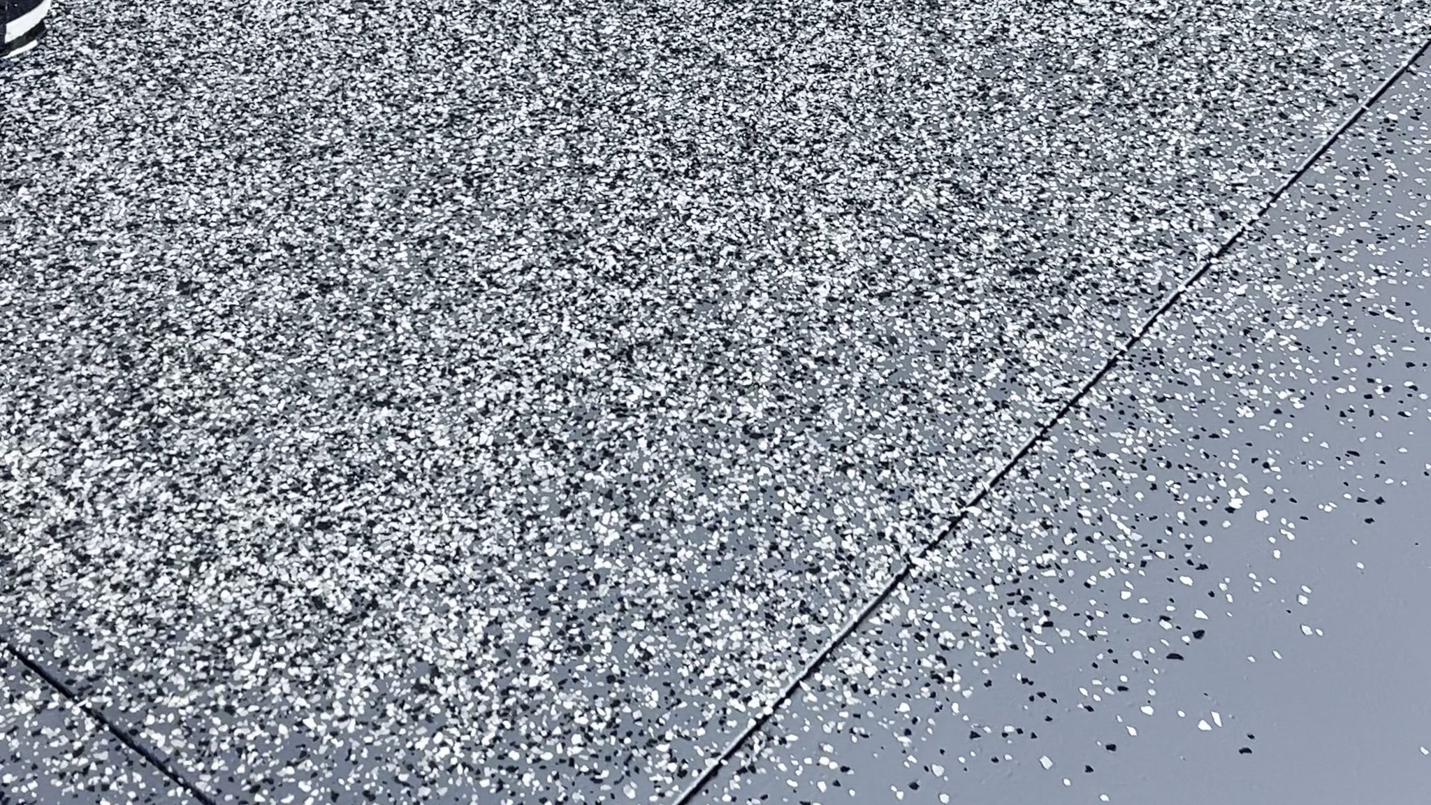 Flake Broadcast Over A Gray Epoxy Base Coat