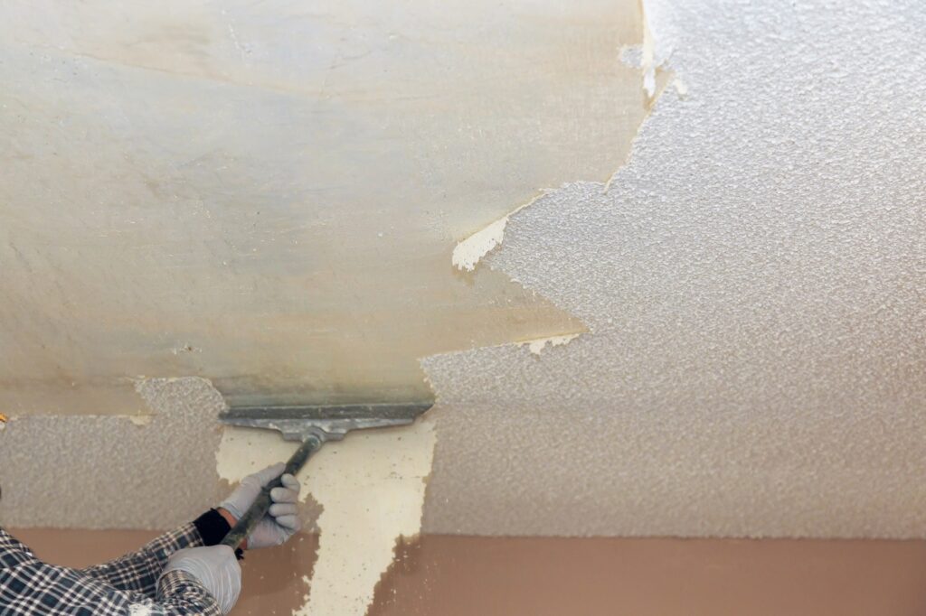 Popcorn Ceiling Textured Wall In Home Before Removal Resized