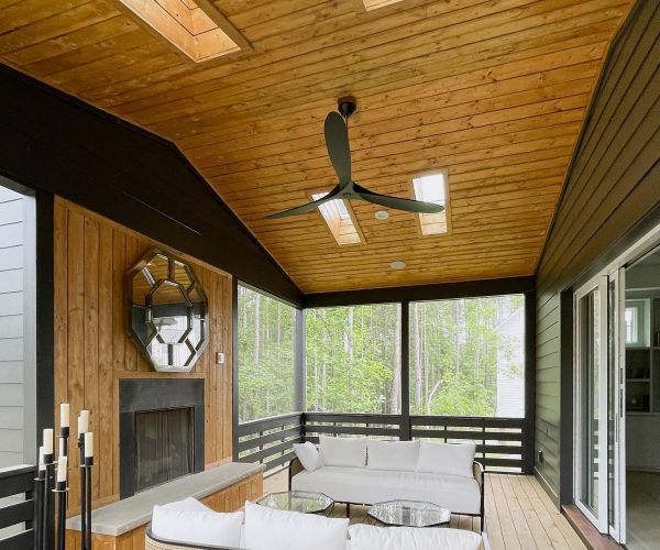 Screened Porch With Stained Wood Ceiling After Refinishing By Let's Upgrade Painting