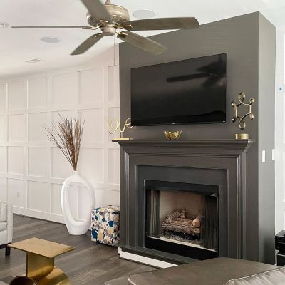Beautiful Living Room With Walls Painted In White Color Along With A Feature Wall In A Dark Contrasting Color