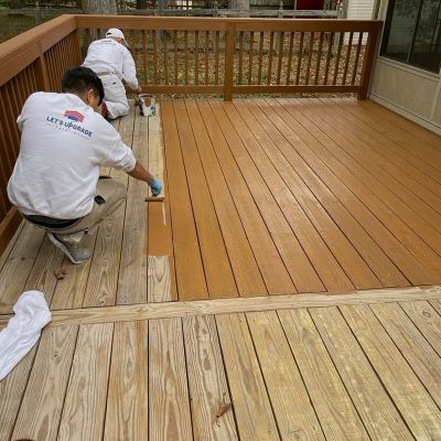 Lets Upgrade Painting Employees Rolling Deck Boards With Deck Stain